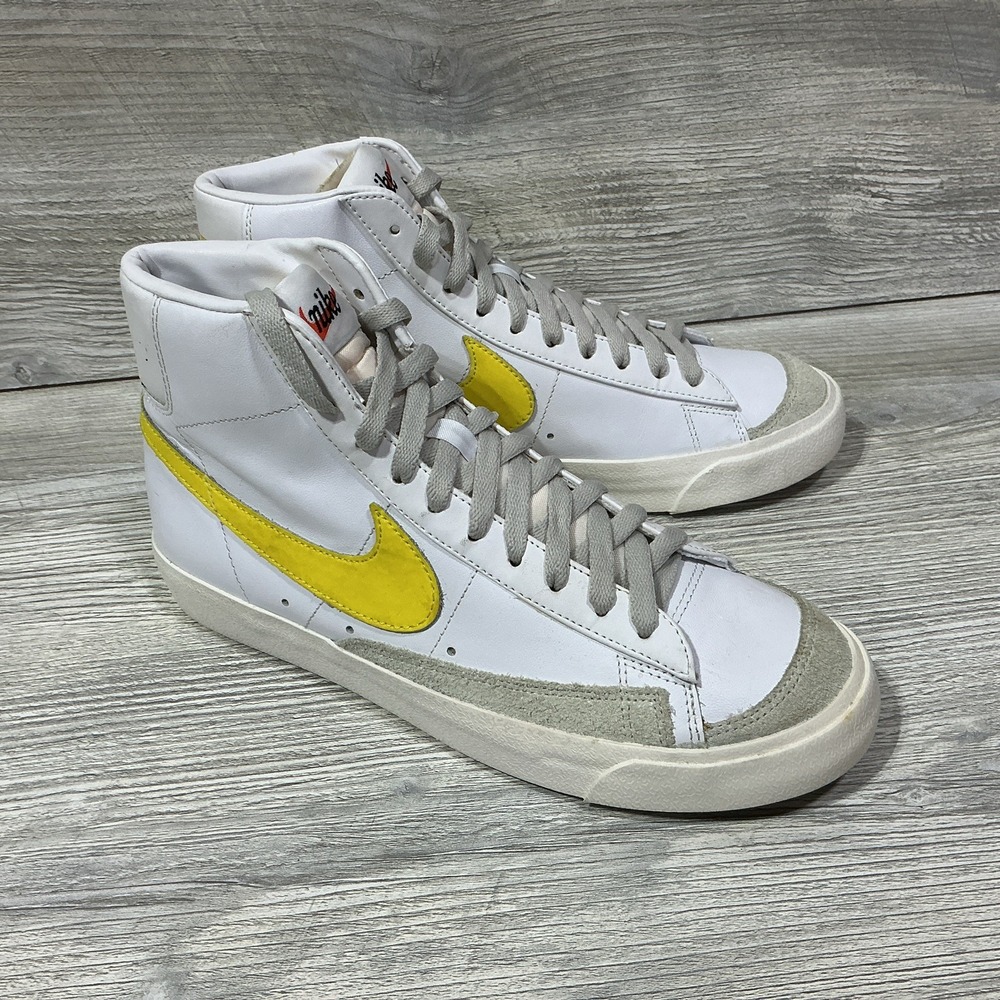 Nike Blazer Mid '77 Vintage BQ6806-101 White Yellow Leather Shoes Men's Size 8.5